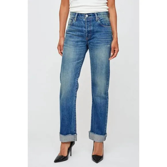 NEW MOUSSY hopewell straight denim jeans in dark blue