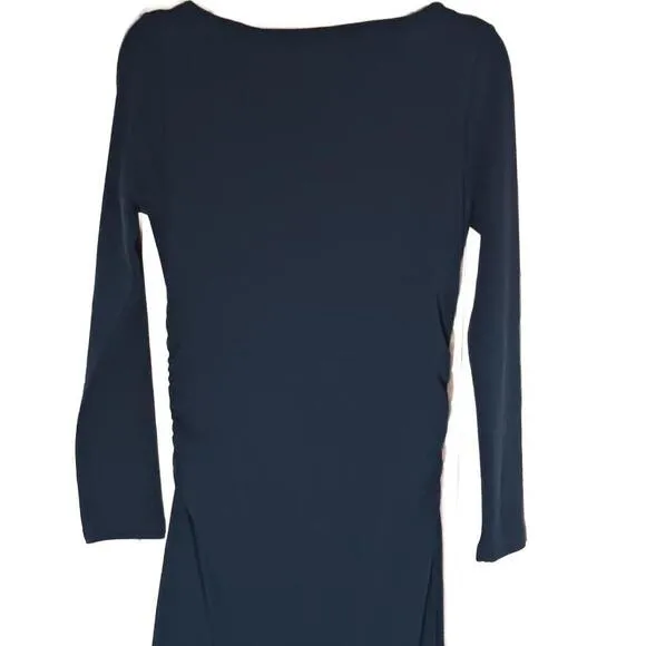 NEW OGL Thermal Boatneck Ruched Sides Brami Midi Dress in Ink Blue, Size M