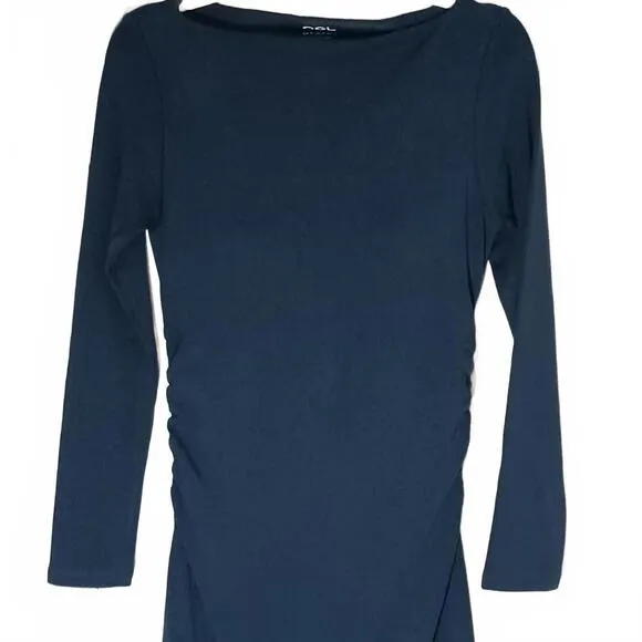 NEW OGL Thermal Boatneck Ruched Sides Brami Midi Dress in Ink Blue, Size M