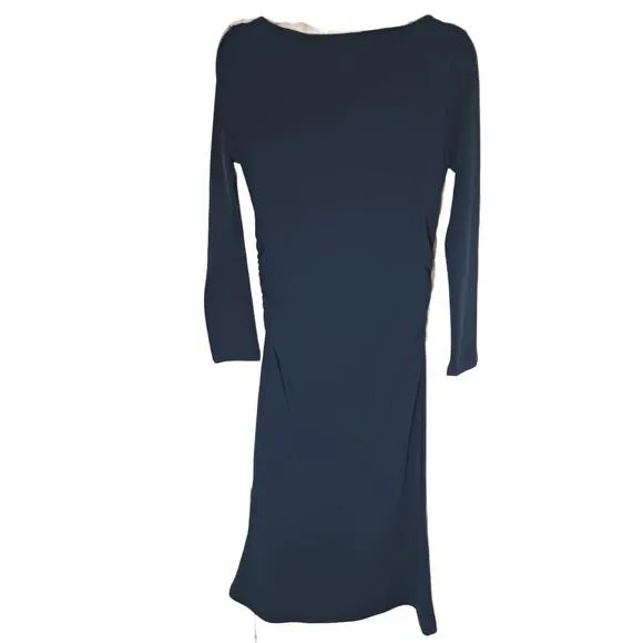 NEW OGL Thermal Boatneck Ruched Sides Brami Midi Dress in Ink Blue, Size M