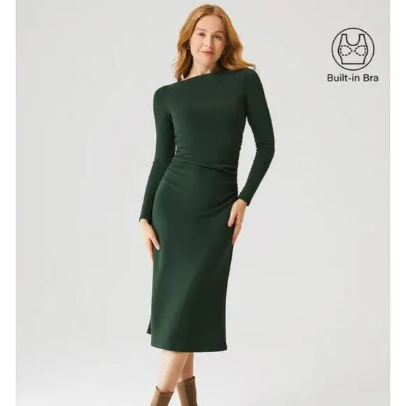 NEW OGL Thermal Boatneck Ruched Sides Brami Midi Dress in Ink Blue/Navy, Size M