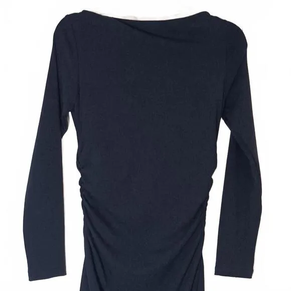 NEW OGL Thermal Boatneck Ruched Sides Brami Midi Dress in Ink Blue/Navy, Size M