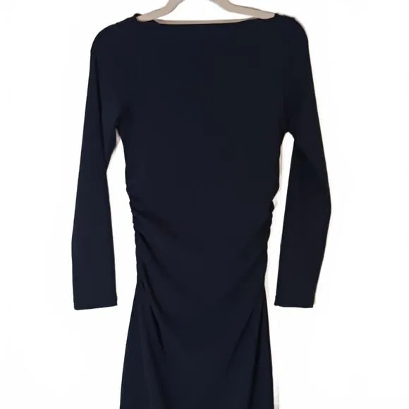 NEW OGL Thermal Boatneck Ruched Sides Brami Midi Dress in Ink Blue/Navy, Size M