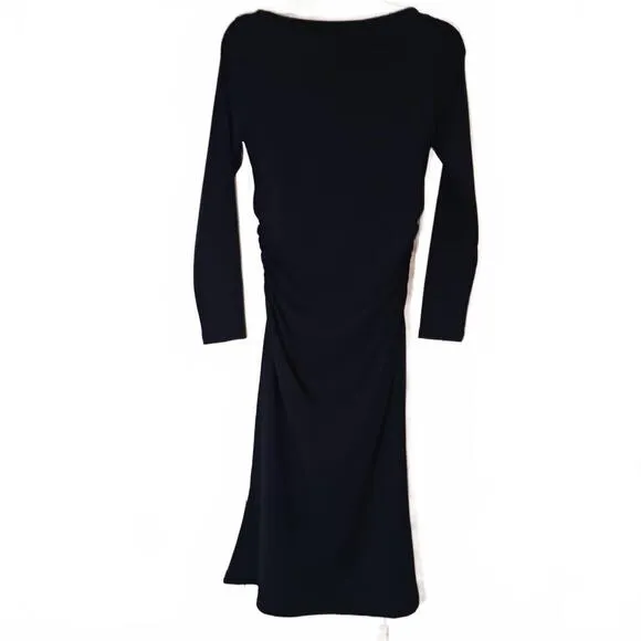 NEW OGL Thermal Boatneck Ruched Sides Brami Midi Dress in Ink Blue/Navy, Size M