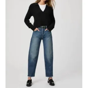 NEW PAIGE alexis barrel leg jean in lovejoy distressed