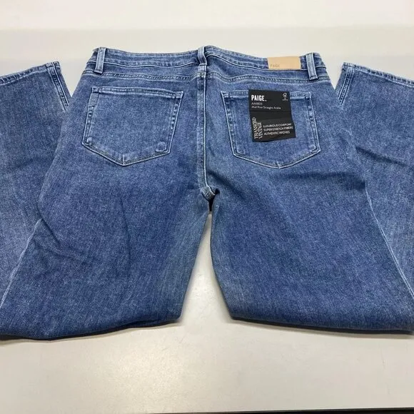 NEW PAIGE Womens Jean Tapestry Blue Size 31 Amber Mid Rise Straight Leg