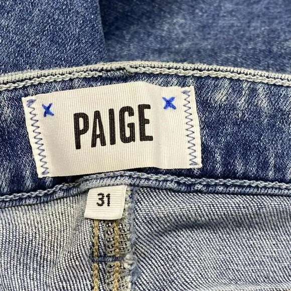 NEW PAIGE Womens Jean Tapestry Blue Size 31 Amber Mid Rise Straight Leg