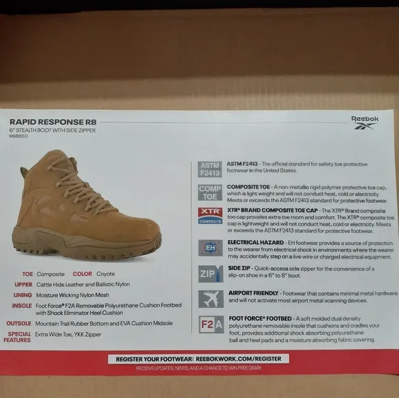 NEW Rapid response REEBOK safety toe shoes Men's size 7