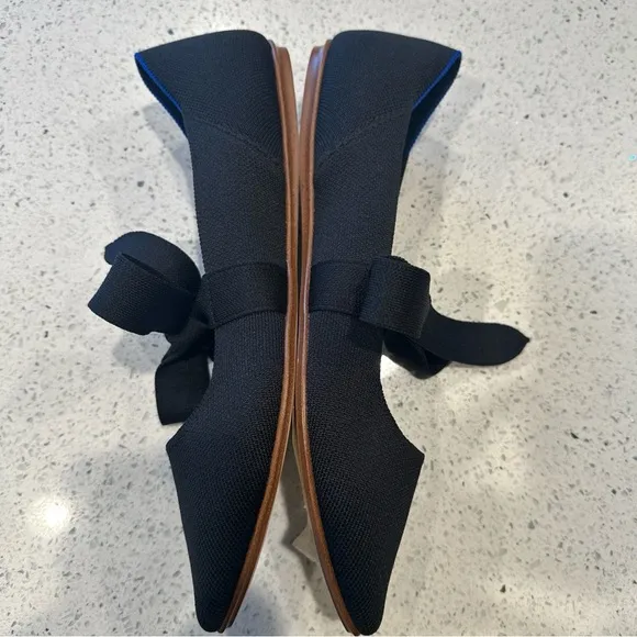 NEW Rothy’s Mary Jane Bow Ballet Flats Black Pointed Toe Knit Women’s US 12.5