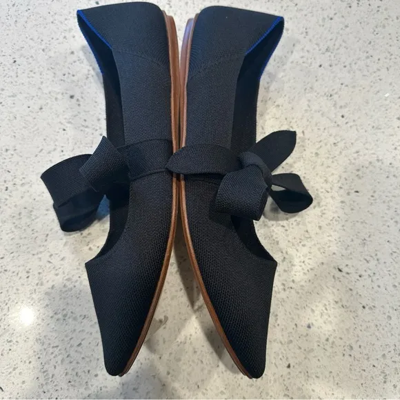 NEW Rothy’s Mary Jane Bow Ballet Flats Black Pointed Toe Knit Women’s US 12.5