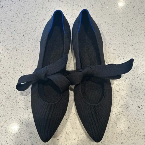 NEW Rothy’s Mary Jane Bow Ballet Flats Black Pointed Toe Knit Women’s US 12.5