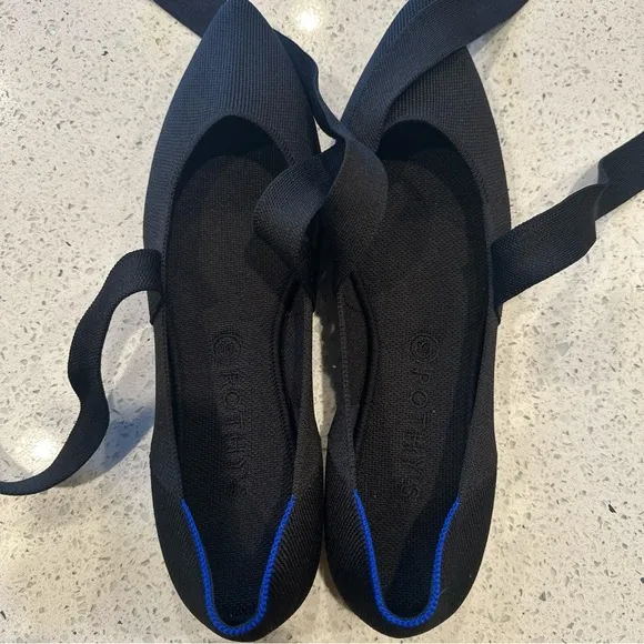 NEW Rothy’s Mary Jane Bow Ballet Flats Black Pointed Toe Knit Women’s US 12.5