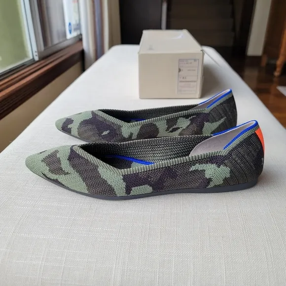 New! Rothy’s sz 8.5 The Point Olive Camo Pointed Toe Flats Women's NWT Rothys
