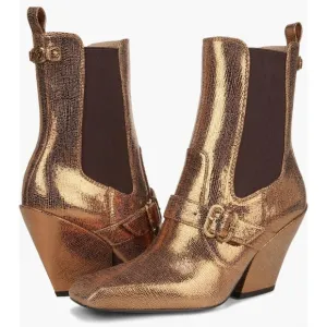 NEW! Sam Edelman SUZETTE BUCKLE WESTERN BOOTIE DEEP GOLD LEATHER