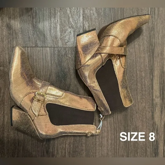 NEW! Sam Edelman SUZETTE BUCKLE WESTERN BOOTIE DEEP GOLD LEATHER