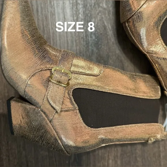 NEW! Sam Edelman SUZETTE BUCKLE WESTERN BOOTIE DEEP GOLD LEATHER