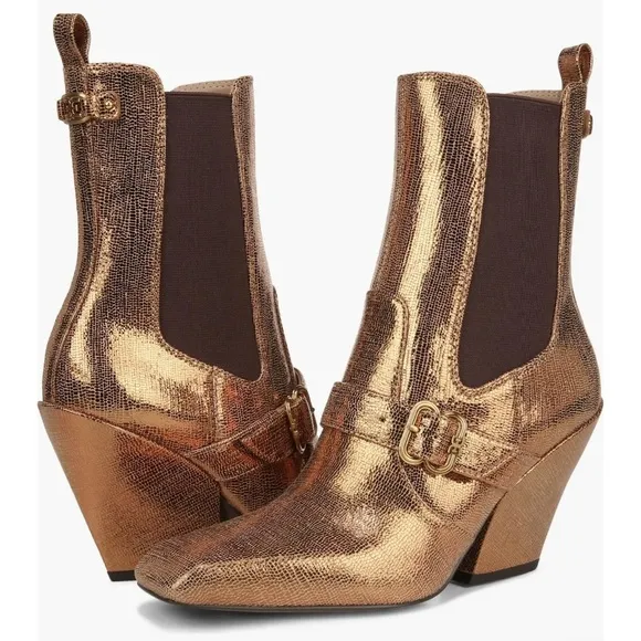 NEW! Sam Edelman SUZETTE BUCKLE WESTERN BOOTIE DEEP GOLD LEATHER