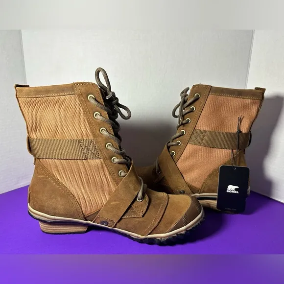 New Sorel Slimboot Lace Mid Autumn Brown Leather Buckle Boot 10
