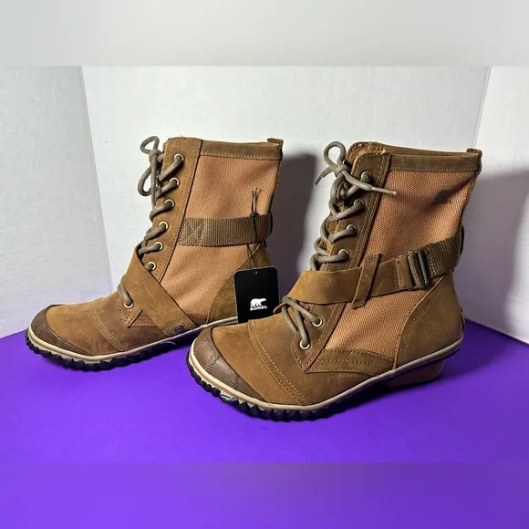 New Sorel Slimboot Lace Mid Autumn Brown Leather Buckle Boot 10