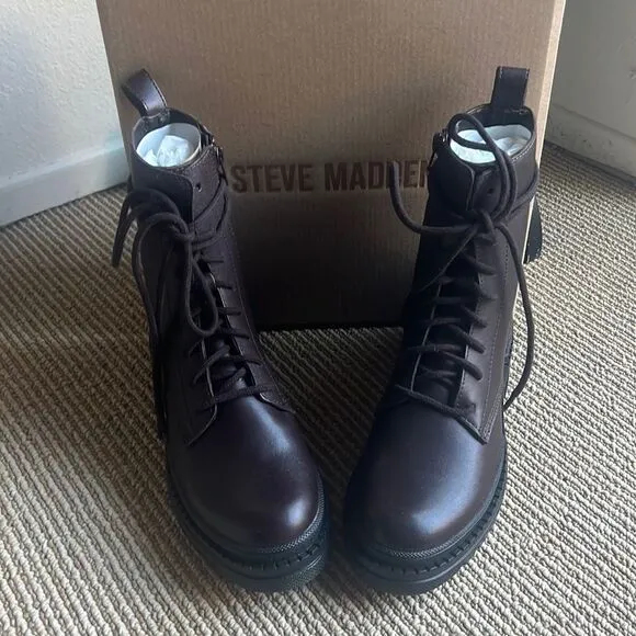 NEW Steve Madden lace up combat boots brown 8.5