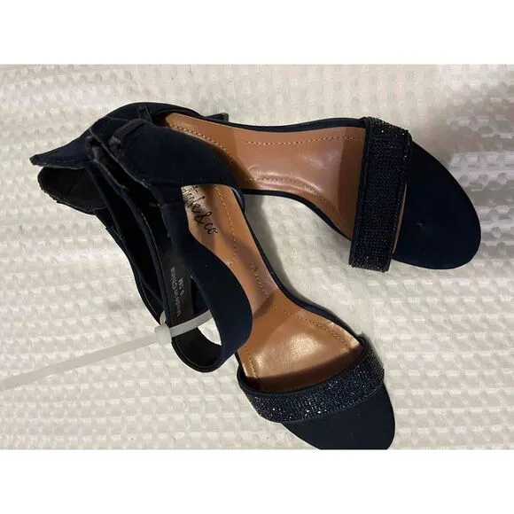 NEW Style &amp; Co Dark Navy Blue Microsuede Open Toe Stiletto Heels Size 6.5