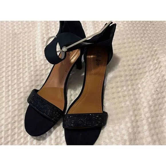 NEW Style &amp; Co Dark Navy Blue Microsuede Open Toe Stiletto Heels Size 6.5