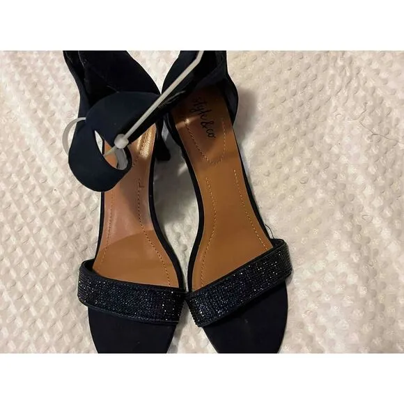 NEW Style &amp; Co Dark Navy Blue Microsuede Open Toe Stiletto Heels Size 6.5