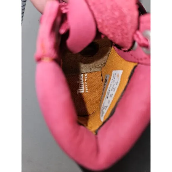 New! Timberland Toddler Size 4 Premium 6&quot; 50th Anniversary Pink Leather boots -