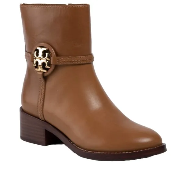 New TORY BURCH MILLER 45mm Leather Women's Ankle Boots Bootie Dark Tiramisu ~6.5