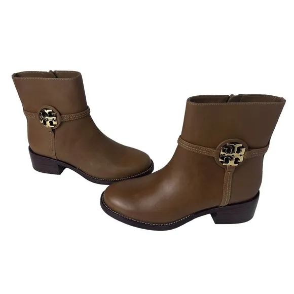 New TORY BURCH MILLER 45mm Leather Women's Ankle Boots Bootie Dark Tiramisu ~6.5