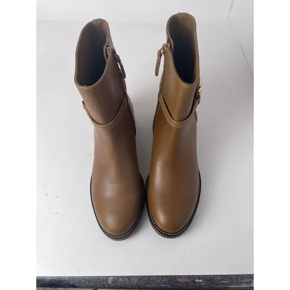 New TORY BURCH MILLER 45mm Leather Women's Ankle Boots Bootie Dark Tiramisu ~6.5