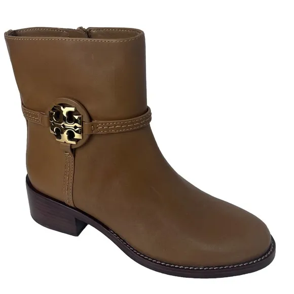 New TORY BURCH MILLER 45mm Leather Women's Ankle Boots Bootie Dark Tiramisu ~6.5