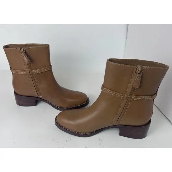 New TORY BURCH MILLER 45mm Leather Women's Ankle Boots Bootie Dark Tiramisu ~6.5