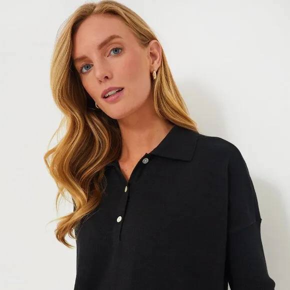 NEW Tuckernuck  Black Clayton Long Sleeve Knit Polo size XS/S