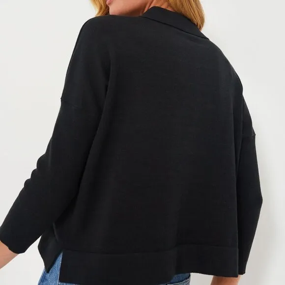 NEW Tuckernuck  Black Clayton Long Sleeve Knit Polo size XS/S