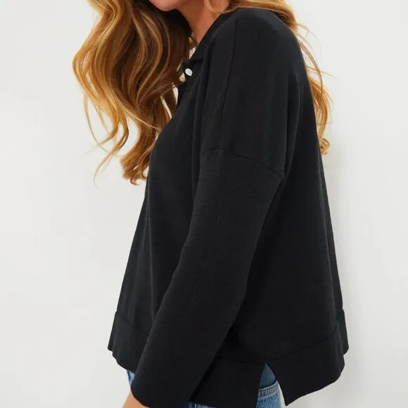 NEW Tuckernuck  Black Clayton Long Sleeve Knit Polo size XS/S