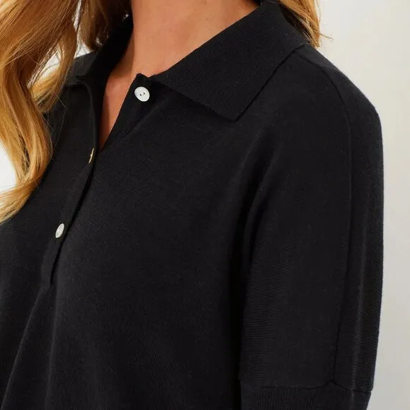 NEW Tuckernuck  Black Clayton Long Sleeve Knit Polo size XS/S