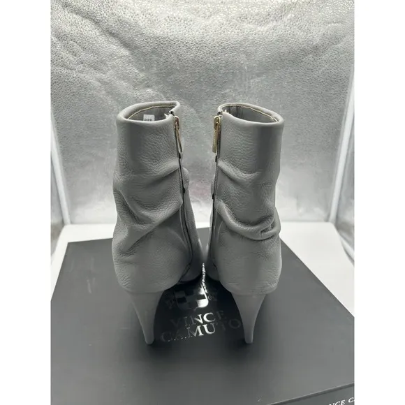 New Vince Camuto Blaira Leather Side Zip Mid Shaft Stiletto Heel Boots Gray 6M