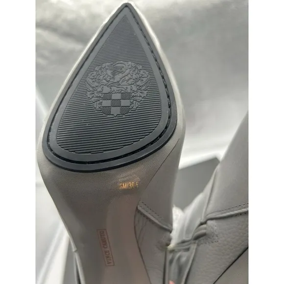 New Vince Camuto Blaira Leather Side Zip Mid Shaft Stiletto Heel Boots Gray 6M