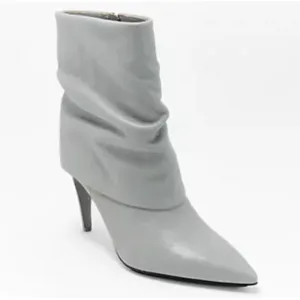 New Vince Camuto Blaira Leather Side Zip Mid Shaft Stiletto Heel Boots Gray 6M