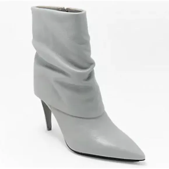 New Vince Camuto Blaira Leather Side Zip Mid Shaft Stiletto Heel Boots Gray 6M