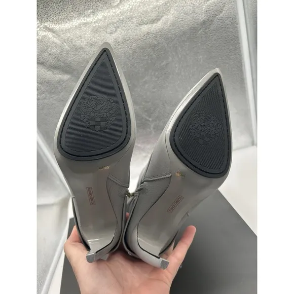 New Vince Camuto Blaira Leather Side Zip Mid Shaft Stiletto Heel Boots Gray 6M