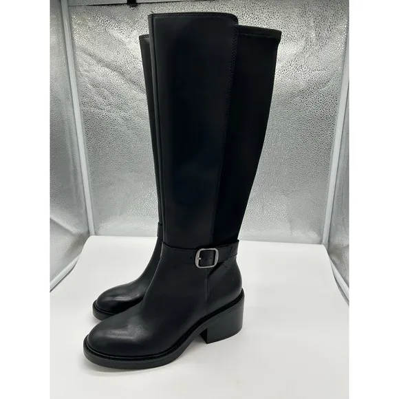 New Vince Camuto Vianah Leather Knee High Side Zip Boots Black Western Size 8M