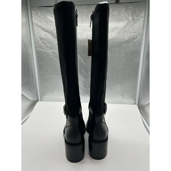 New Vince Camuto Vianah Leather Knee High Side Zip Boots Black Western Size 8M
