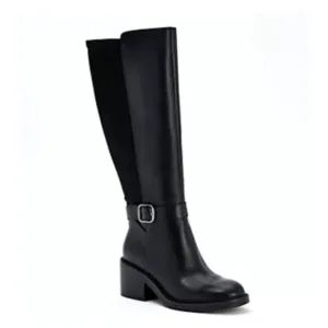 New Vince Camuto Vianah Leather Knee High Side Zip Boots Black Western Size 8M