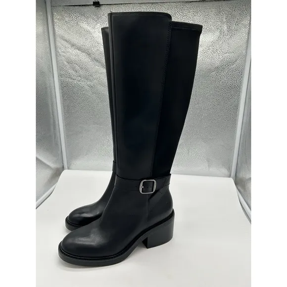 New Vince Camuto Vianah Leather Knee High Side Zip Boots Black Western Size 8M