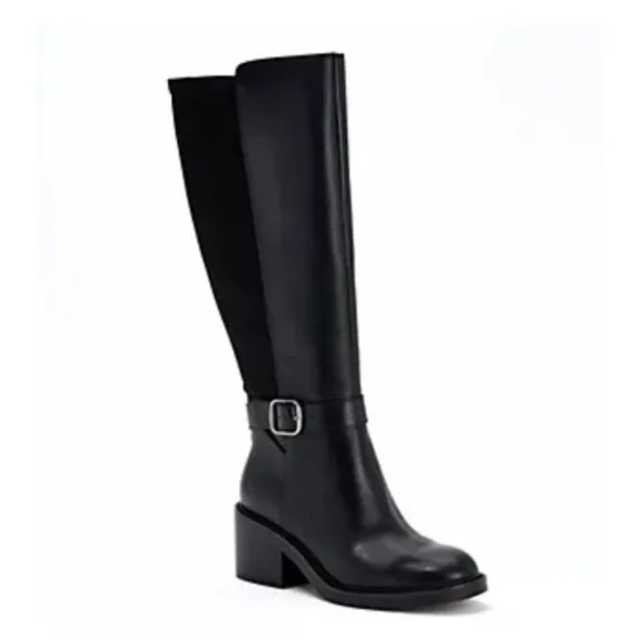 New Vince Camuto Vianah Leather Knee High Side Zip Boots Black Western Size 8M