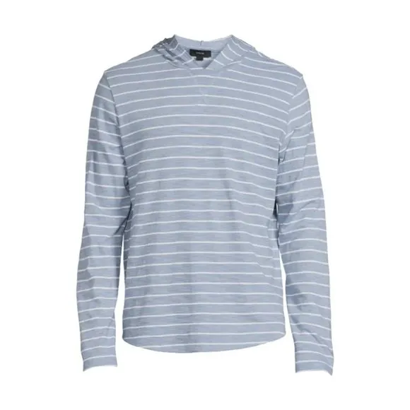 NEW Vince Men's Striped Lightweight Hoodie in Boat Blue Sz. XL