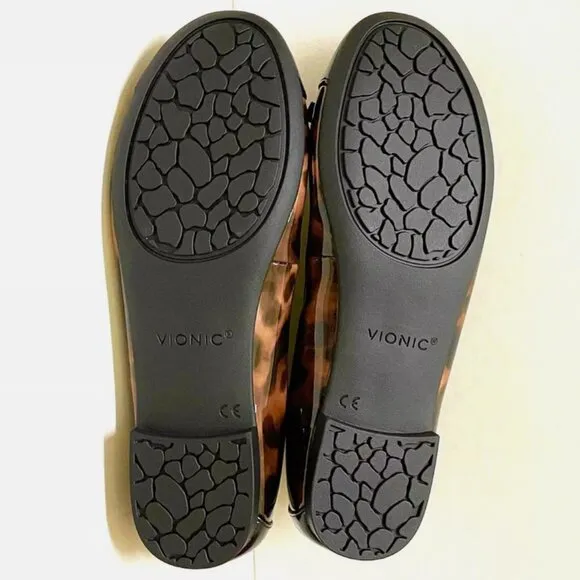 NEW! VIONIC AMORIE SKIMMERS BALLET FLATS BLACK PATENT LEATHER LEOPARD WOMENS 7.5