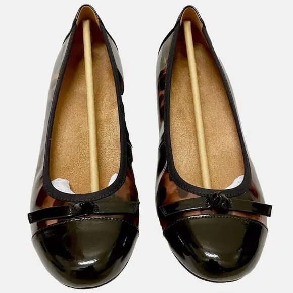 NEW! VIONIC AMORIE SKIMMERS BALLET FLATS BLACK PATENT LEATHER LEOPARD WOMENS 7.5